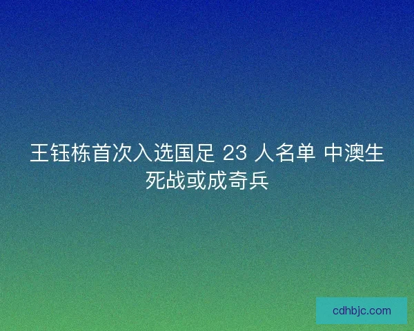 王钰栋首次入选国足 23 人名单 中澳生死战或成奇兵